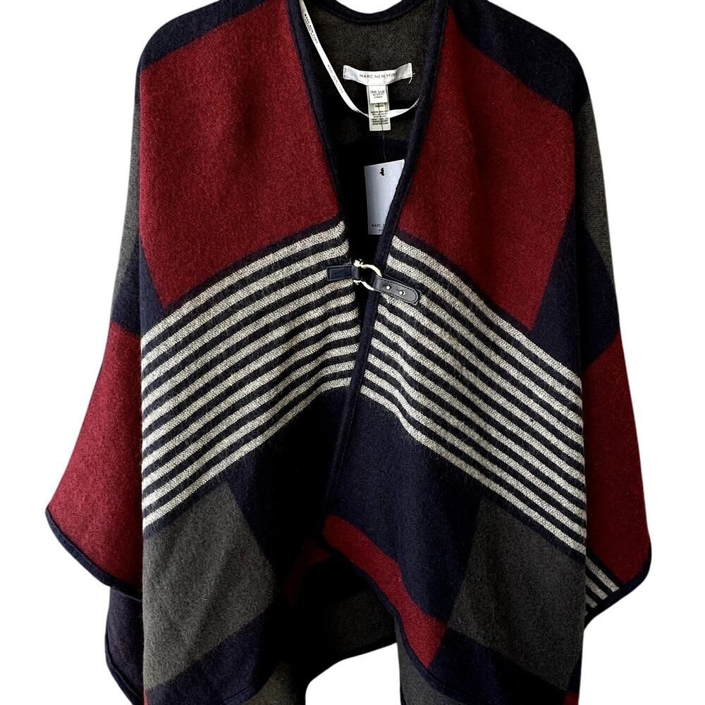 NWT Marc New York O/S Sweater Poncho w/ Metal Clasp Plaid Fall Cozecore Preppy
